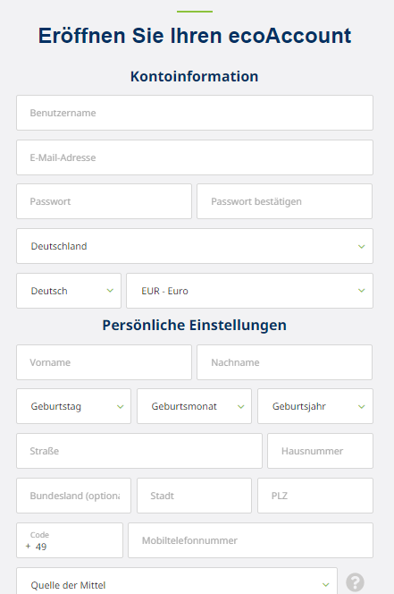 Registrierung für die ecoCard